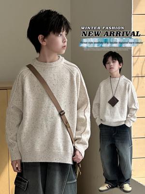 2025 Herbst/Winter Unisex Schneeflocken-Garn Dick Gestrickter Pullover für Kinder, Lässig Trendiger Rundhalsausschnitt