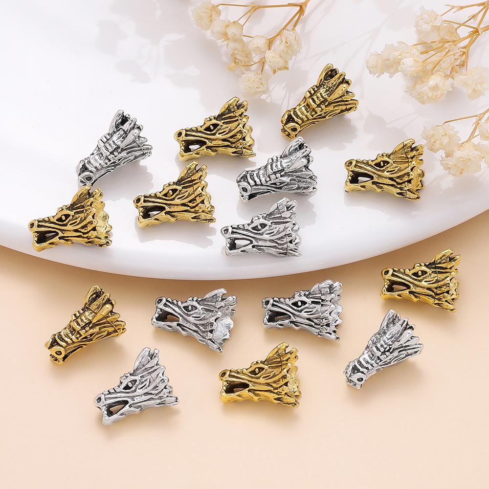 10 pezzi/lotto Perline Testa di Drago Perline Distanziatrici Antiche Per la Creazione di Gioielli Braccialetti con Perline Accessori Fai-da-te Componenti