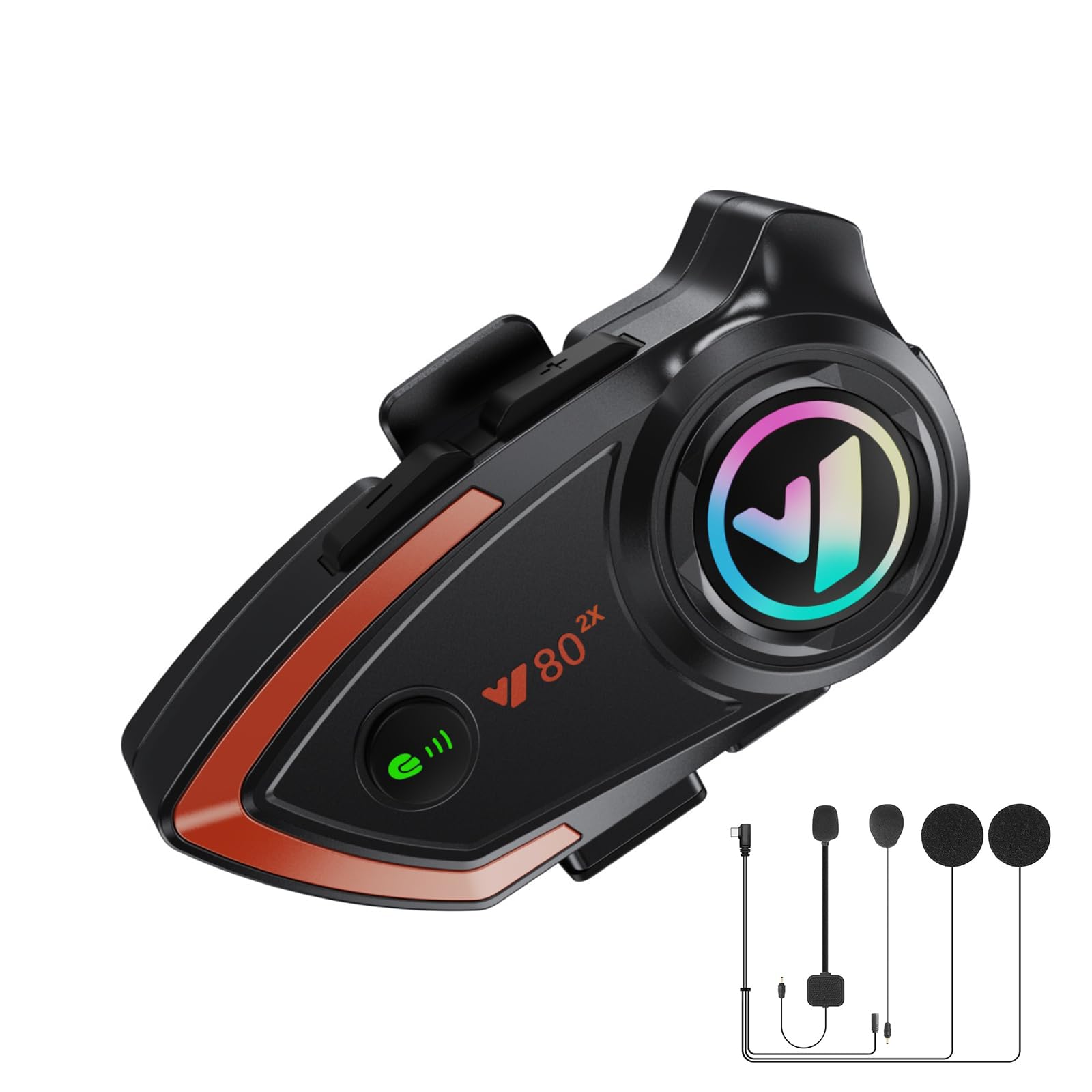 

Wongkok Y80 Мотоцикл 2x Мотоциклетная связь Qualcomm 32 часа непрерывной автоматической связи Голосовая связь Японская музыка P67 Водонепроницаемый и DSP чёрный