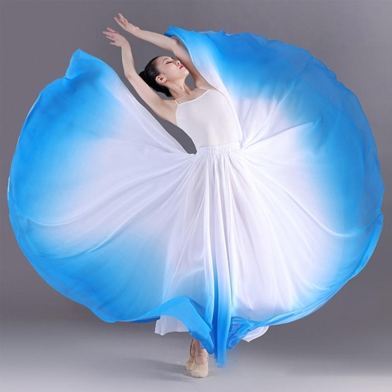 Women's Lyrical Dance Skirt Gradient Color Chiffon Long Swing Sheer Wrap Skirts for Modern Ballet Performances