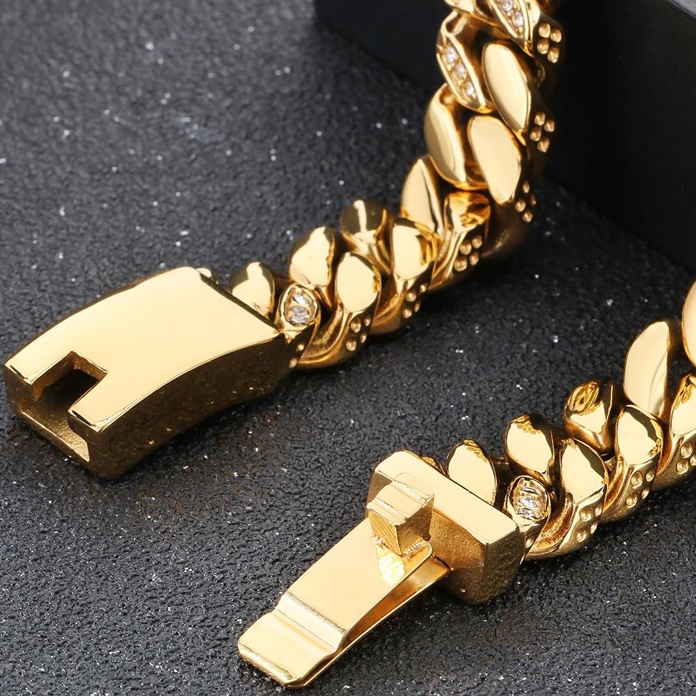 316L Stainless Steel 12MM Width Cuban Chain Bracelet for Men Hiphop Men's Bracelets With CZ Birthday Jewelry Gifts for Boyfriend