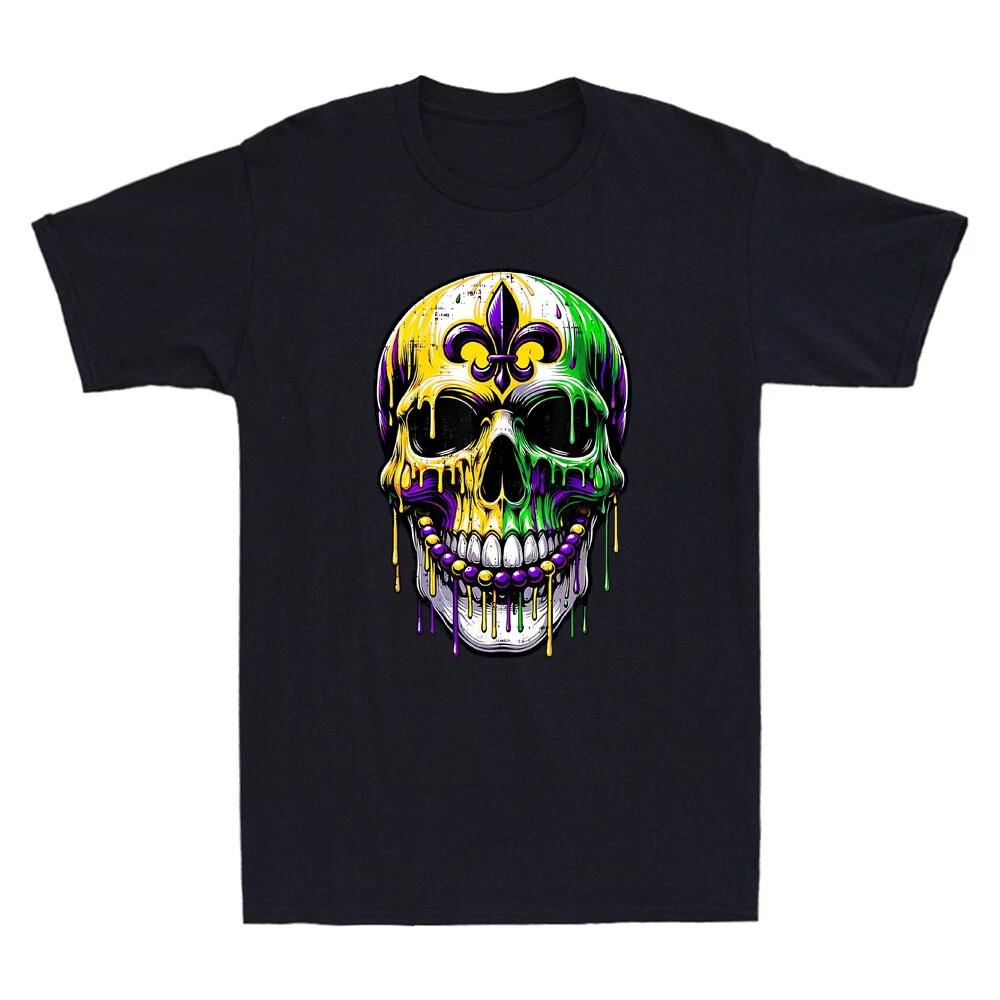 Fleur De Lis Mardi Gras Skulls Funny Graphic Vintage Men s Short Sleeve T-Shirt XS