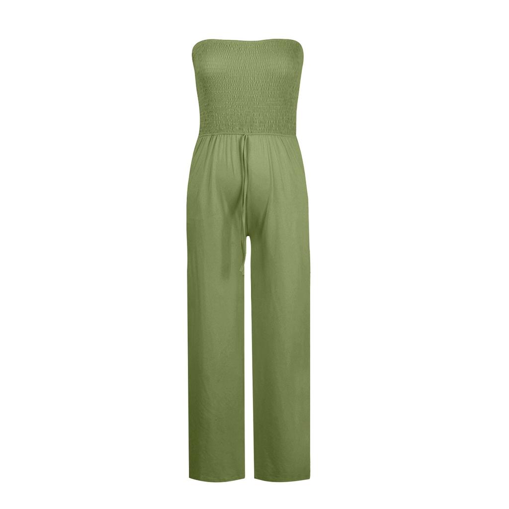 Women's Fashion Casual Flat Shoulder Wrap Chest Wide Leg Casual Jumpsuit
