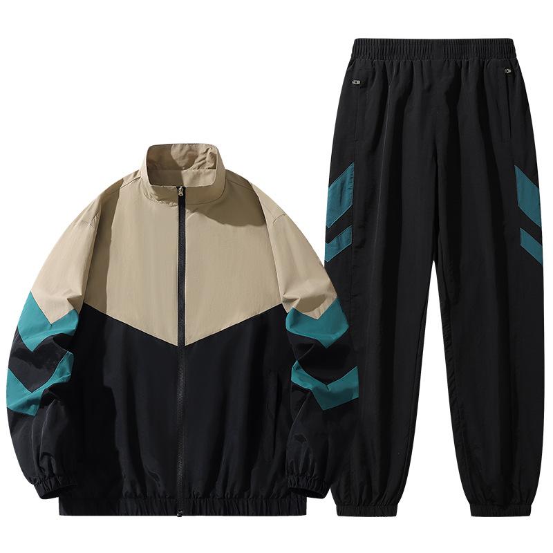 

Весенне-осенний спортивный комплект с курткой-сплайсингом, мужской универсальный кардиган на молнии, повседневный комплект из двух предметов L чёрный