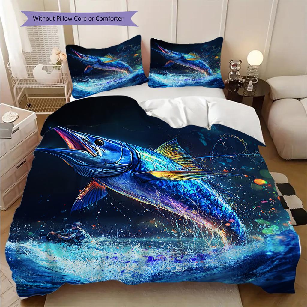 Tuna Pattern Bedding Quilt Set Quilt Cover Pillowcase Home Decoration Birthday Gift (1 * duvet cover + 2 * pillowcase, without core)