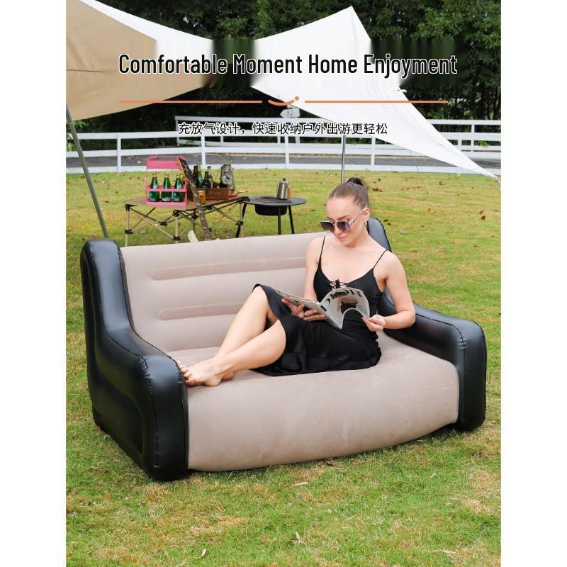 Deluxe Inflatable Backrest Sofa: Portable Double Flocked Recliner for Outdoor Camping