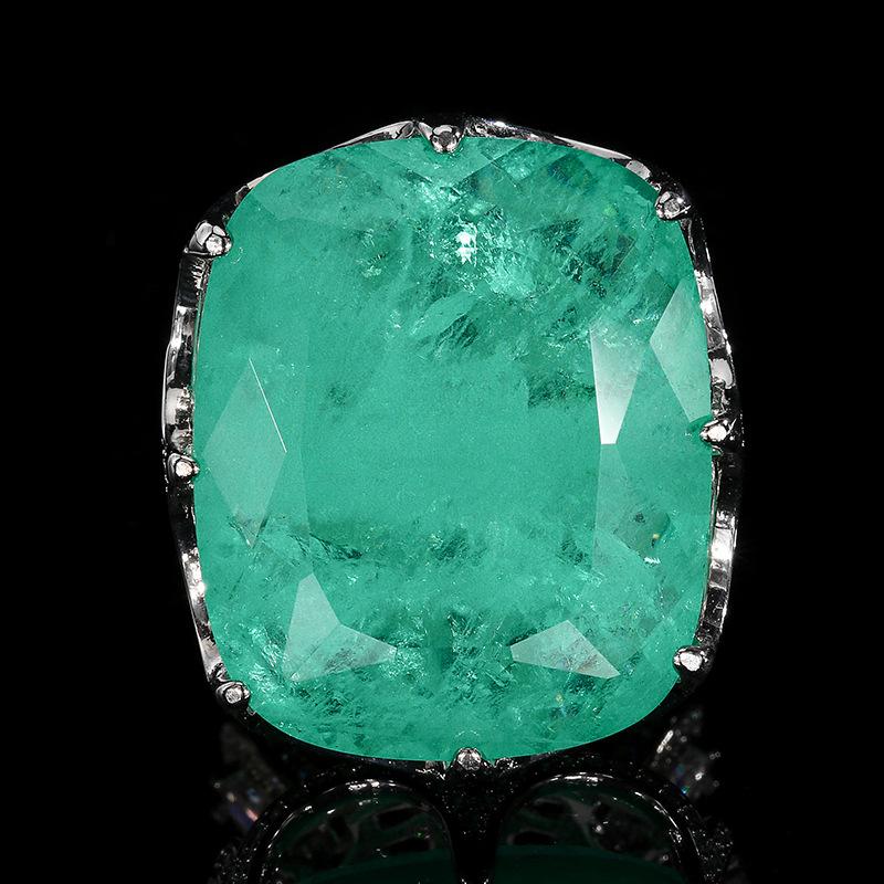 Jewelry Set Necklace Ring Paraiba Fat Rectangular Women's Retro Fashion Goods