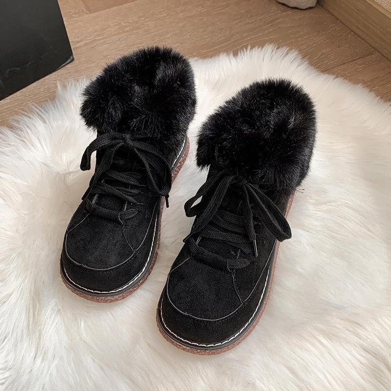 Snow Boots Women Shoes Warm Plush Fur Ankle Boots Winter Female Lace Up Flat Casual Shoes Women Sneakers