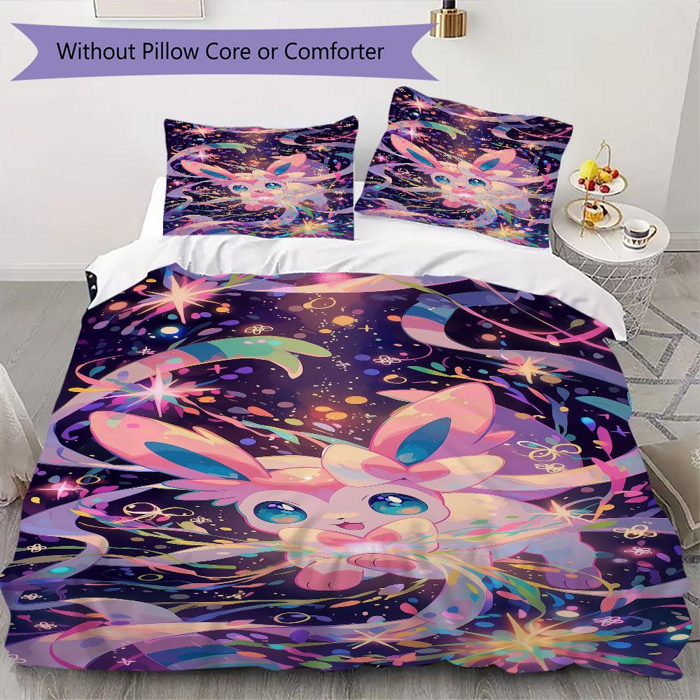 Sweet Sylveon Print Bedding Set 3Pcs Duvet Cover Pillow Shams Bedroom Decor for Anime Lovers