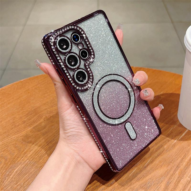 Glitter Magnetic Bling Diamond Cover for Samsung Galaxy S25 Ultra S24 FE A56 A36 A26 A16 A55 A35 A25 A15 A54 Case iPhone 16 15 Plus 14 13 Pro Max Case