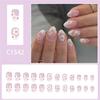 1Set Glossy Shine Press On Nail Light Purple French Smudged Floral Pattern Short Oval Shape Elegant Look