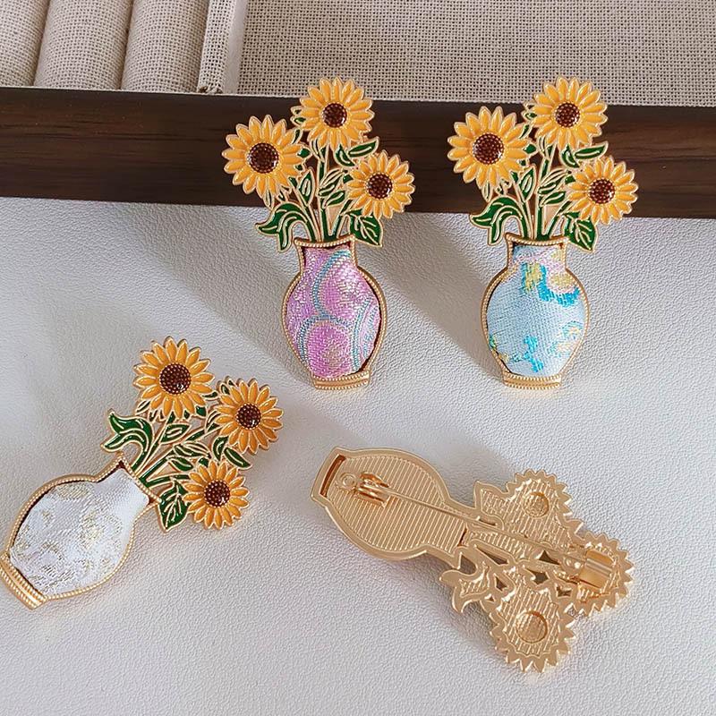 Creative Cartoon Drip Glaze Brooches Women Sunflower Bouquet Art Pins Cute Plant Exquisite Banquet Clothing Decor Jewelry Gift