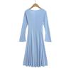 Women's French Retro V-neck Bell Sleeve Knit Dress, Autumn/Winter Slim Fit