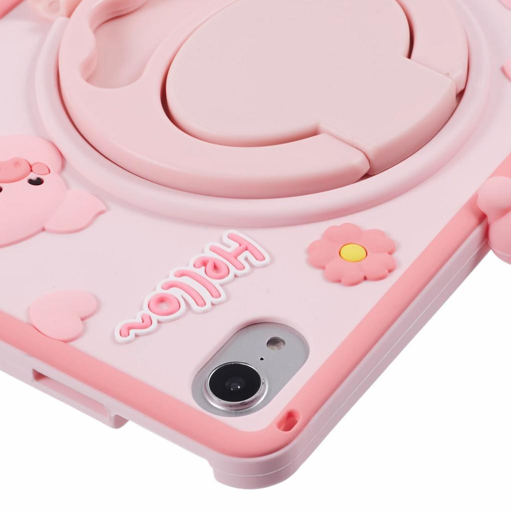 Pentru iPad mini (2024)/mini (2021) Husă de silicon cu curea de umăr suport de sprijin porc de desene animate husă tabletă