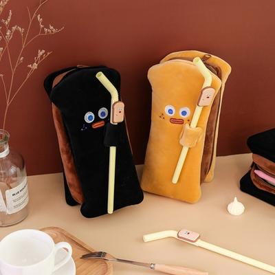 Funny Toast Shaped Plush Pen Organizers Pencil Case Bag With Spacious Compartment For Kids Students