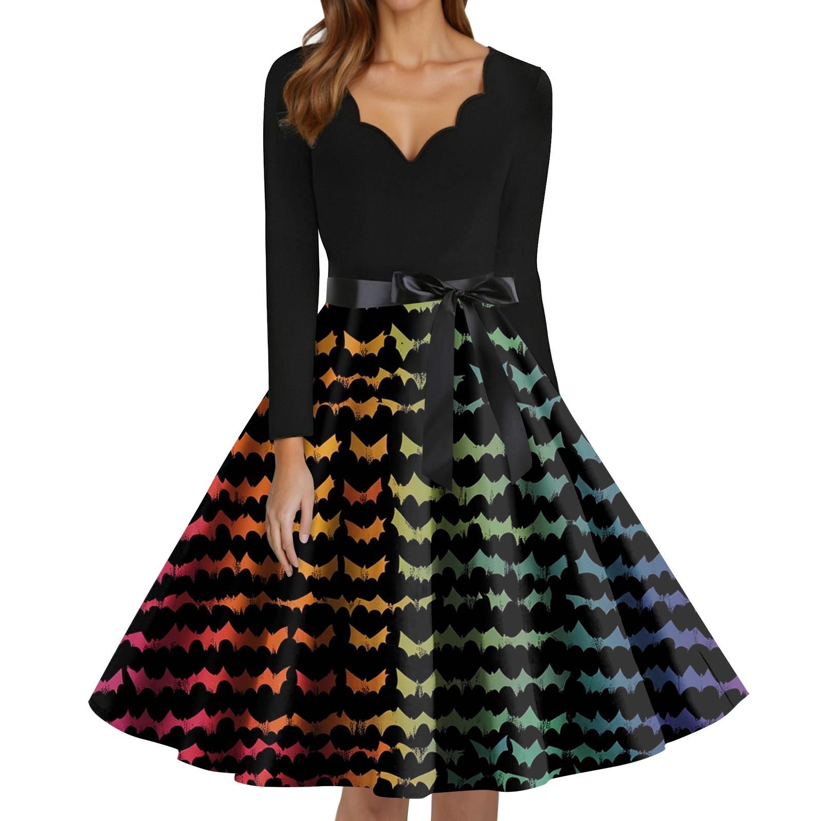 

Женское модное платье с V-образным вырезом, повседневное, облегающего кроя, с принтом на Хэллоуин, с длинным рукавом XXL