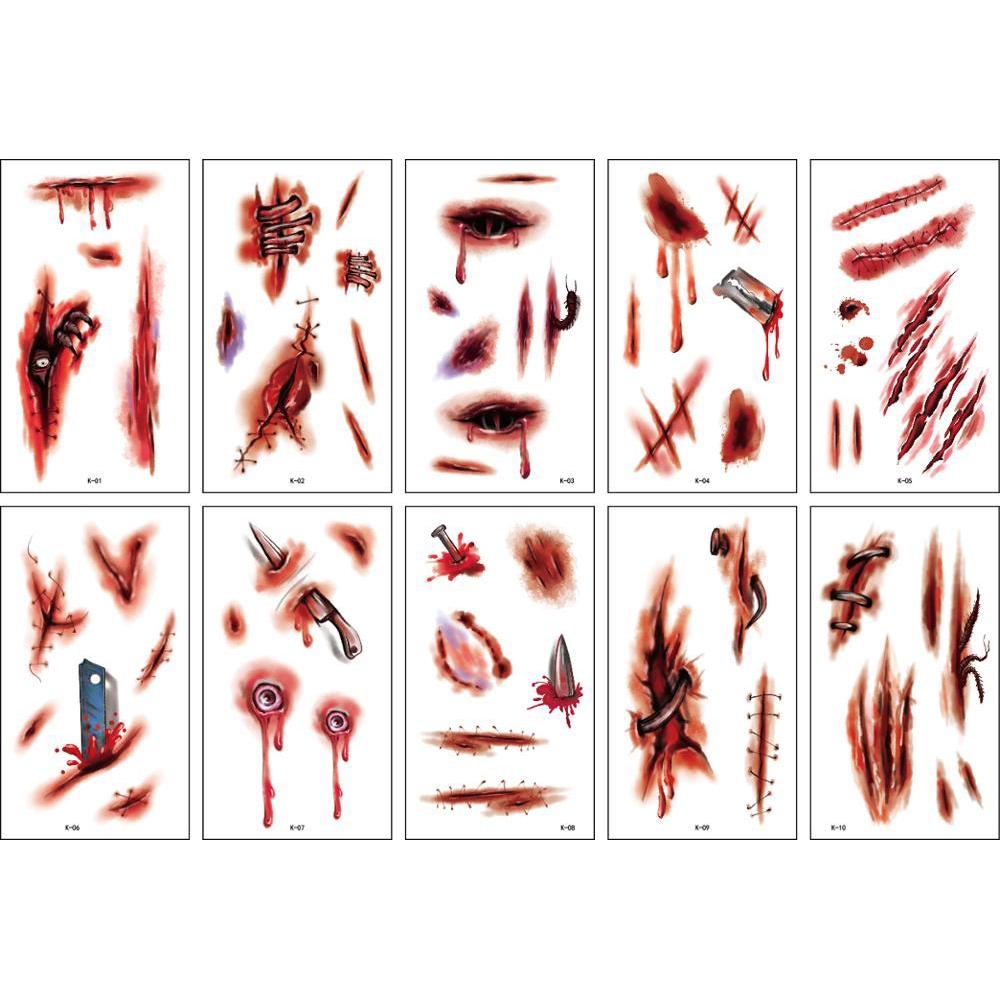 Men Halloween Waterproof Lifelike Face Patch Body Art Stickers Temporary Tattoos Tattoo Stickers