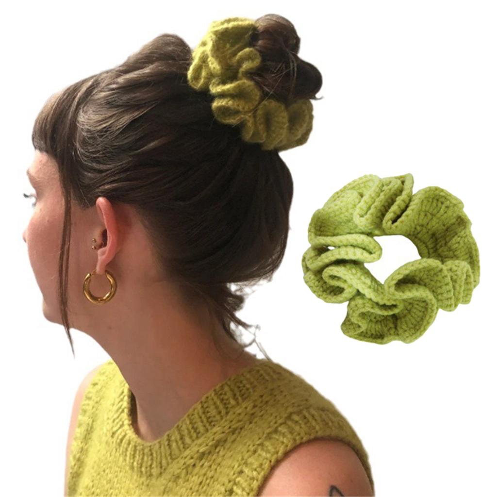 Colorful Knit Hair Scrunchies With Color Contrast Details Soft Hair Tie Elastic Bands Accesories For Women And Girls