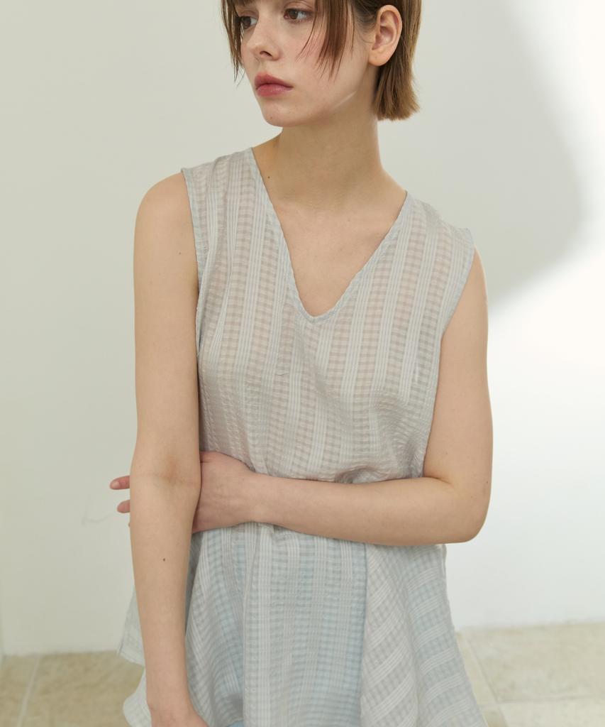 WIOE Check Stripe Mix Top_Light Gray