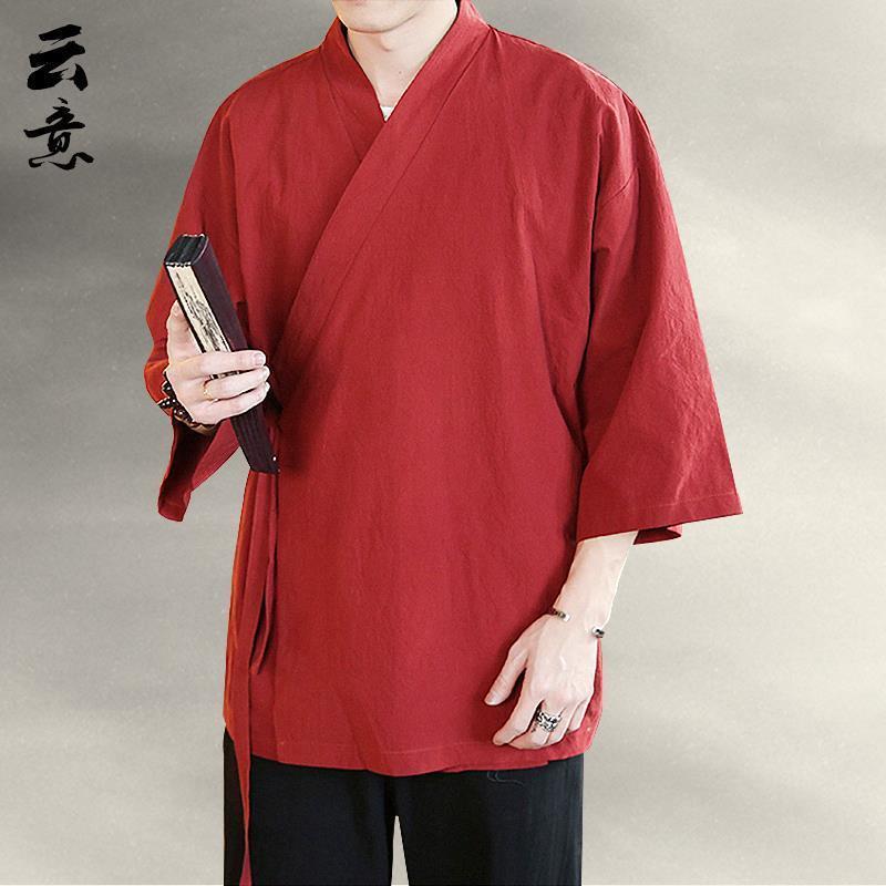 

Summer Thin Seven-point Sleeve Cardigan Jacket Trendy Chinese Style Men s Casual Short Sleeve Manteau Hanfu Jacket 5XL