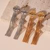 European and American metal sense geometric fringed silver needle earrings real gold electroplating elegant niche high-end earrings 
