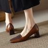 2024 Spring Summer Basic Women Pumps Office Ladies Party High Quality Genuine Leather Thick Heels Shoes Woman Fashion Concise
