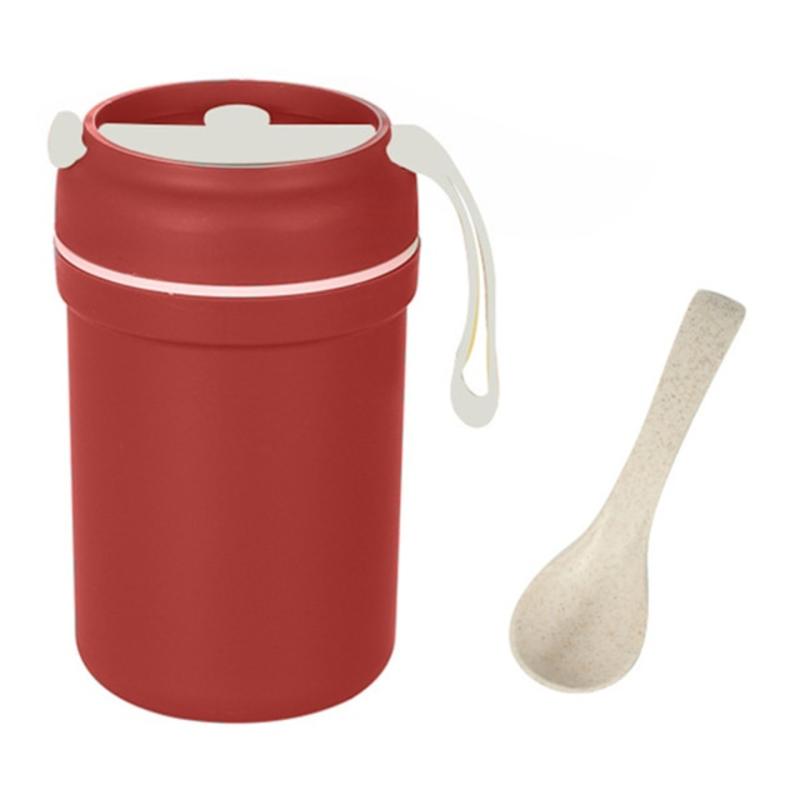 Portable Double Layer Food Lunch Box Bento Silicone Thermos Box Lunch Box Spoon Container Lunch Box with Spoon | Breakfast Boxes (Red)