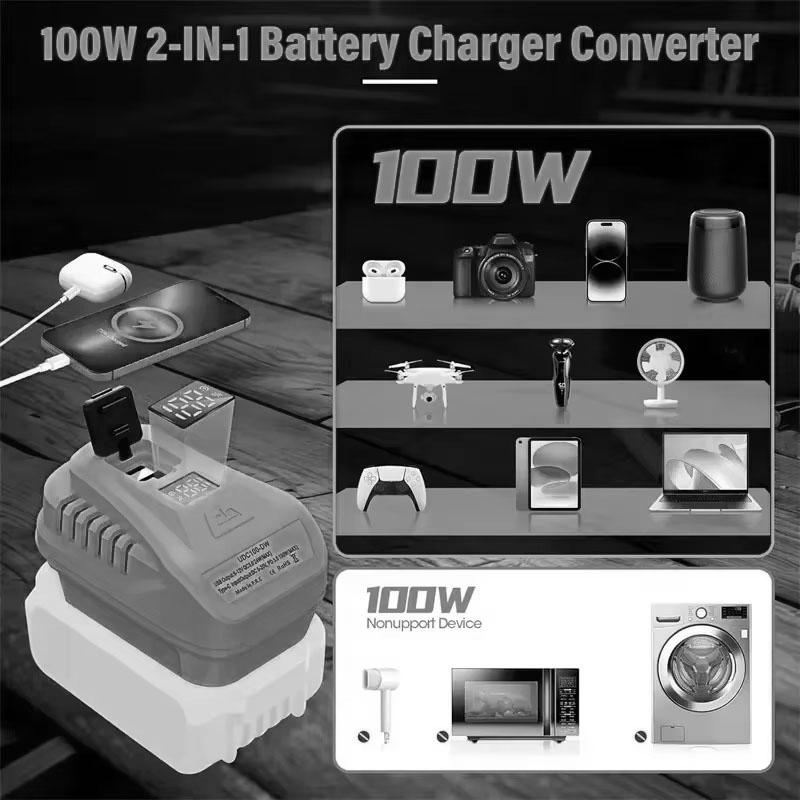 Adapter Charger For Makita/Dewalt/Milwaukee/Bosch/Einhell 18V Li-ion Battery With USB Type-C Input Output Port LED Display