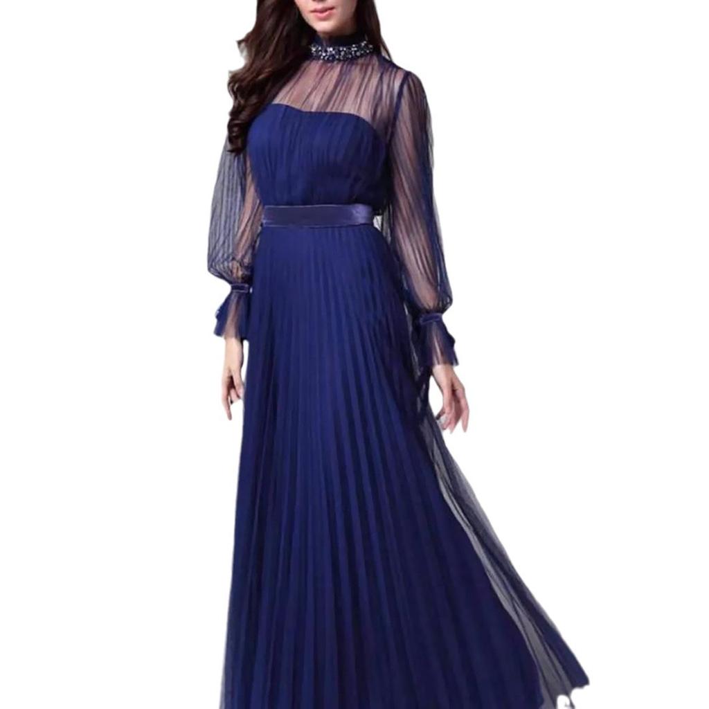 Spring and Summer New European and American Women's Clothing Mesh Temperament Long-sleeved Dress Annual Meeting Banquet Evening Dress Skirt