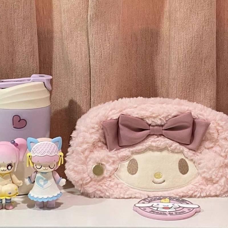 Cute Sanrio Melody Plush Pencil Bag Girl Cartoon Makeup Bag