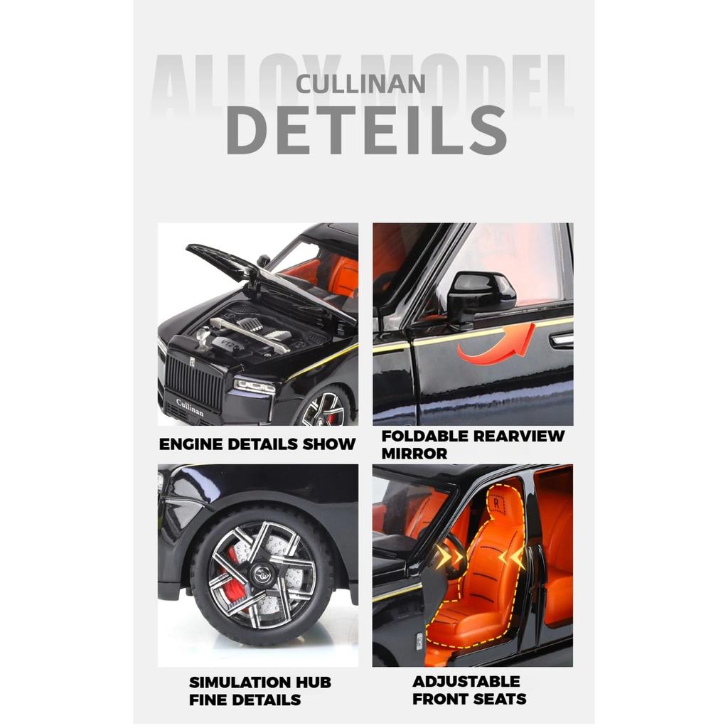 1/24 Rolls Royce Cullinan SUV Alloy Diecast Model Starry Sky Roof Car Toy Children Toy Gift Collection Decoration Ornaments