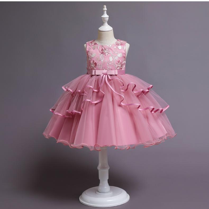 

Платье принцессы для девочек без рукавов длиной до колена, платье для подиума, платье с цветочным узором для девочек 150cm (Height 140-150cm) темно-розовый