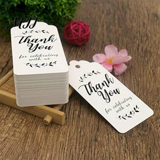 Vintage Style Gift Labels for Packaging 100Pcs Paper Thank You Tags with String, Rectangular Tags, Pre-Punched Easy to Use Hang String Hole