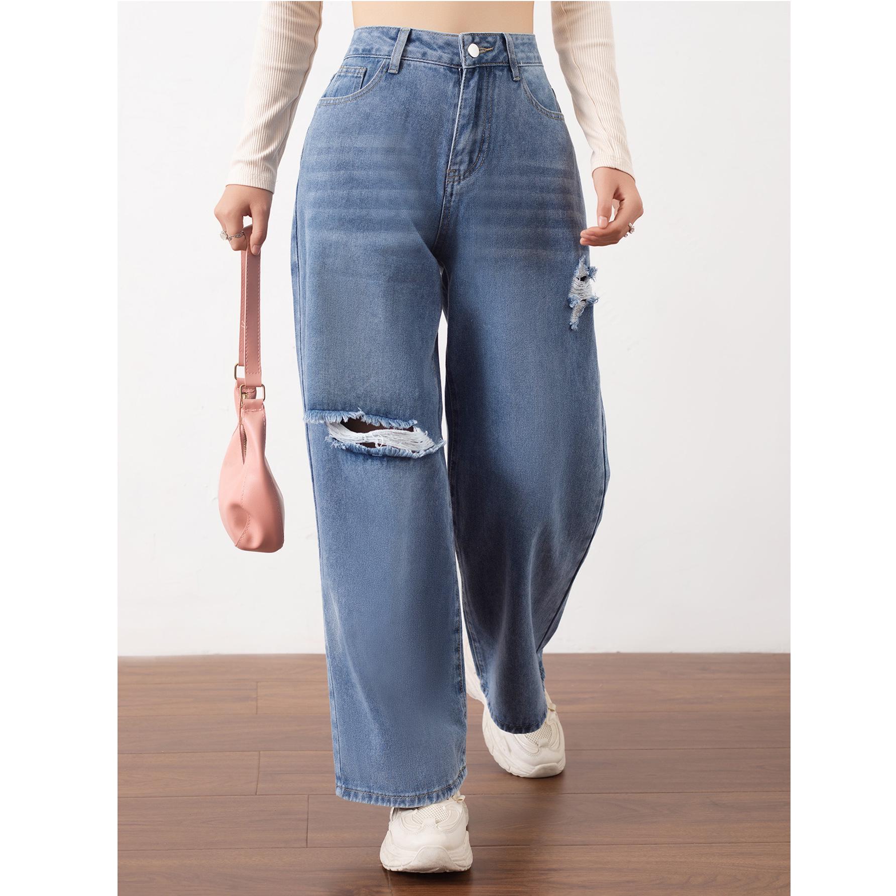 Women s Trendy Blue Straight-Leg Ripped Jeans M синий