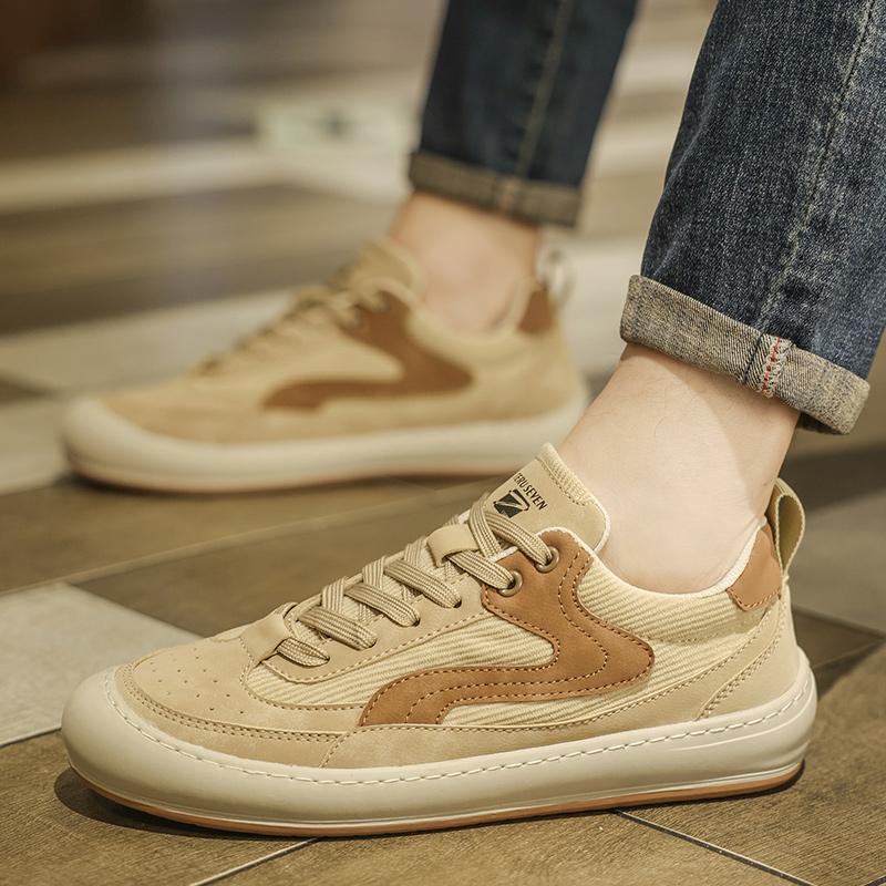 Breathable Casual Plimsolls for Men Slip on Shoes with Soft Soles for Commuting Beige Shoes Early Autumn Four Seasons Skateboard