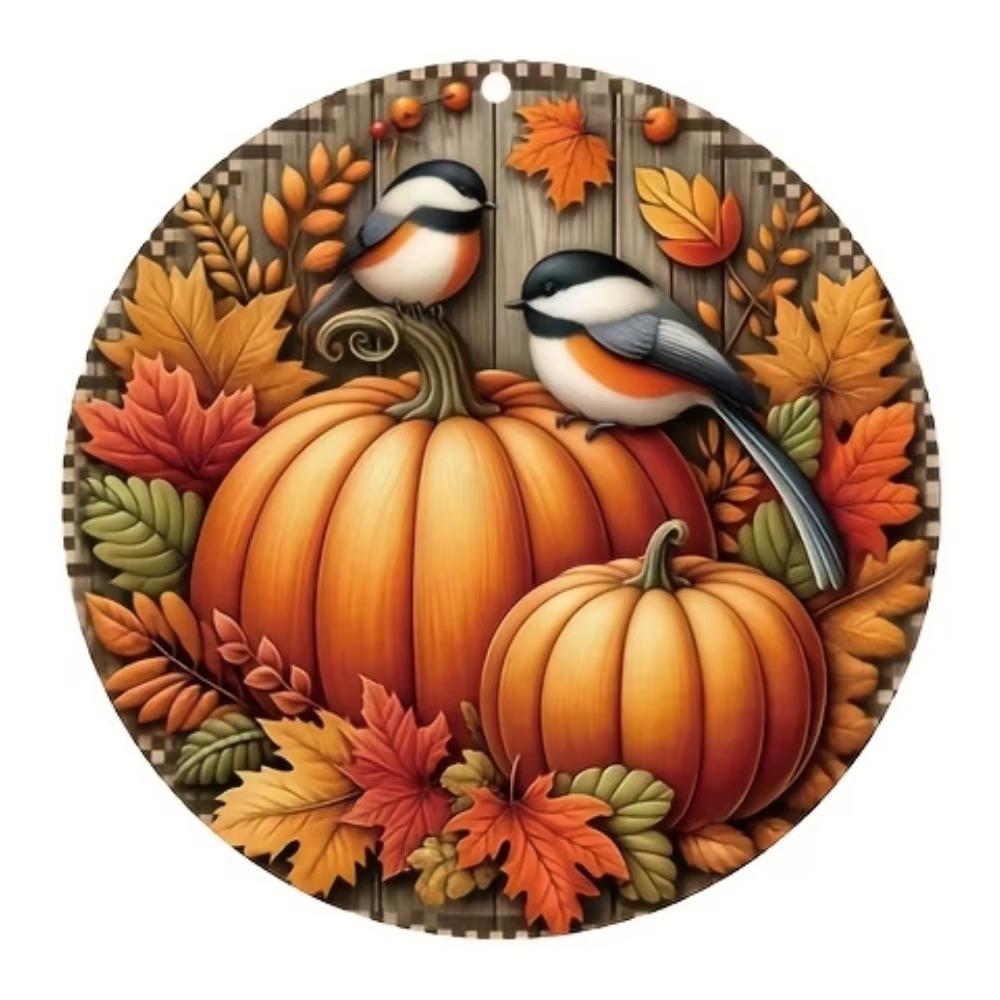 

Festive Thanksgiving Pumpkin and Birds Wall Art - Autumn Harvest Decor - Flat Printed Imagwood Material 20x20cm белый