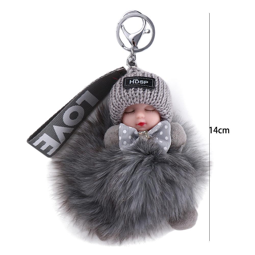 Ball Pendant Jewelry Gift Sleeping Baby Doll Plush Keychain Pompom Keyring Fluffy Plush Doll