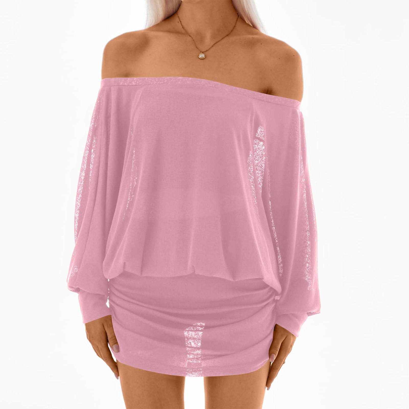 

Женское платье с открытыми плечами, длинный рукав, повседневное, сексуальное платье M розовый