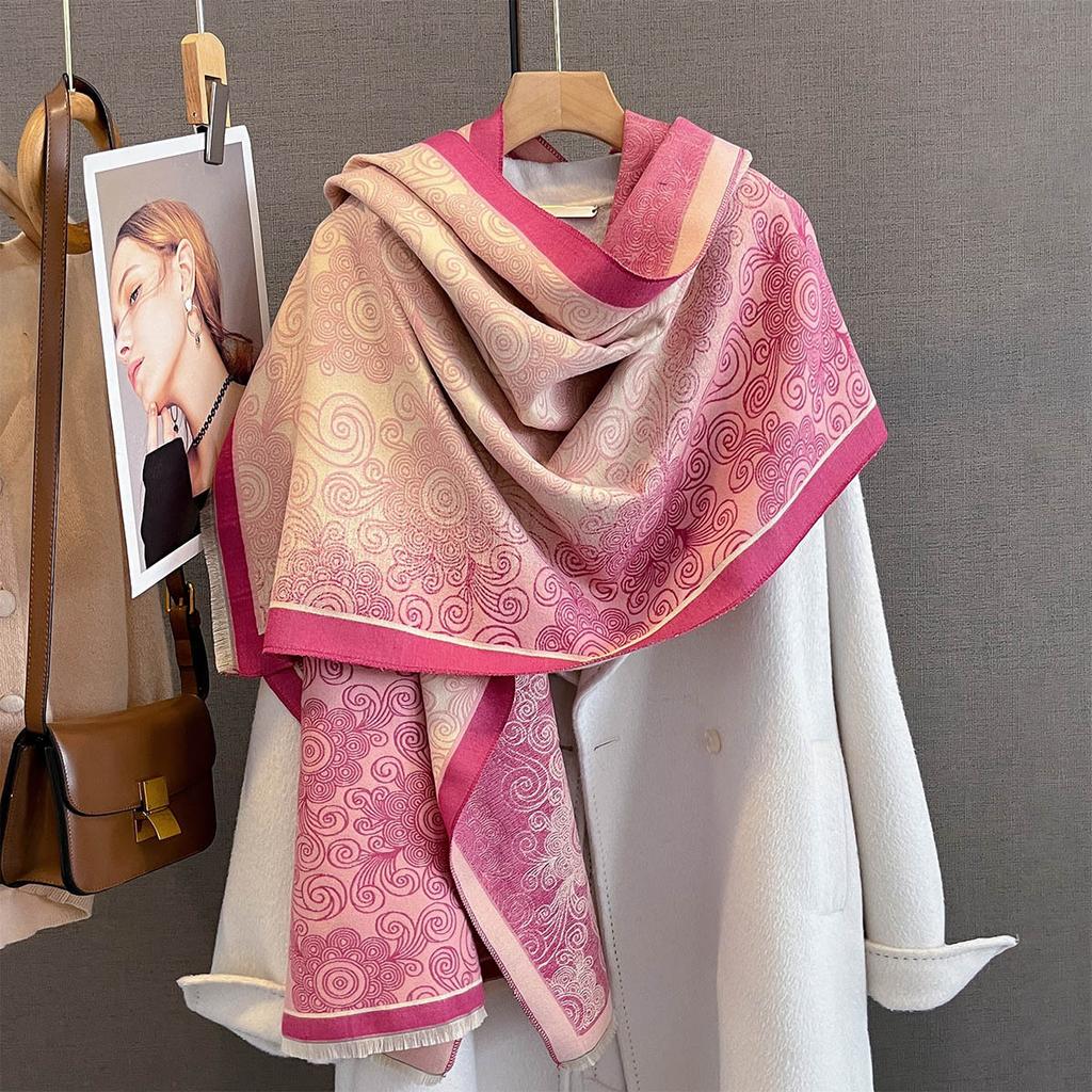 New Retro-style Printed Scarf Multi-color Splicing Contrasting Color Design Autumn Versatile Warm Imitation Cashmere Shawl