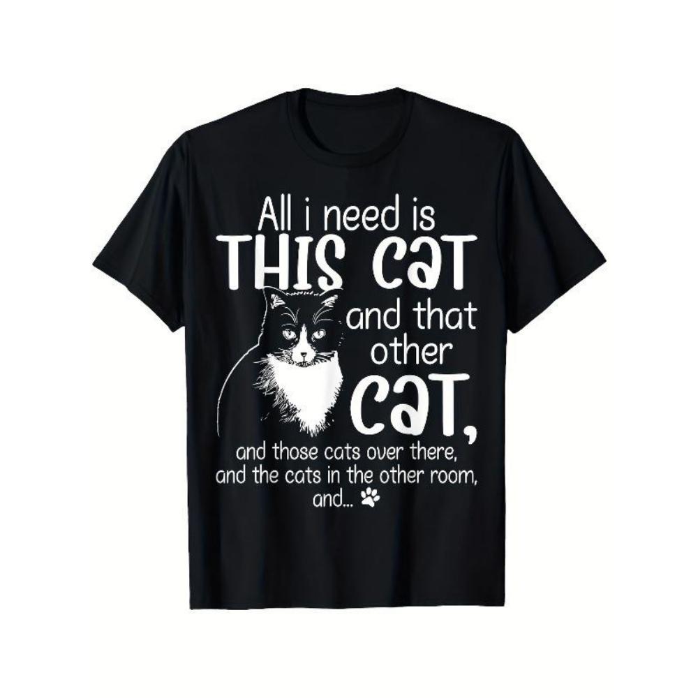 

European Sizes Unisex Cat Lover T-Shirt - Funny Quote - Retro Casual Tee with Cat Graphic - Black Short Sleeve Shirt for Men N S чёрный