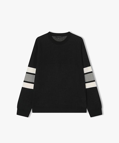 River Classy [25Ss] Lls51587 Black Sleeve Contrast Lettering Round Knit 95