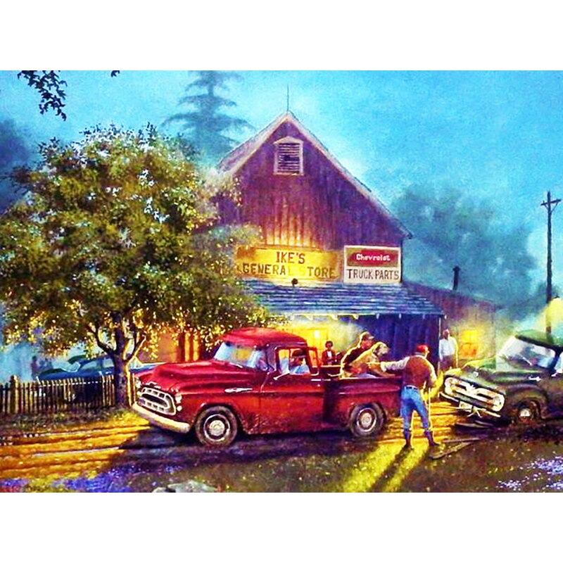 Noua pictură cu diamant 5D bricolaj, peisaj, broderie cu diamant, sat, punct de cruce, burghiu rotund complet, decorarea casei, cadou de artă manuală