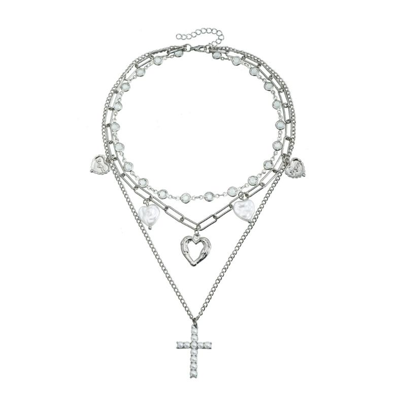 

Unique Y2K Crucifix Heart Symbol Necklace Fashion Forward Pendant Neckchain Jewelry Piece for Self Expression 1