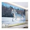 Weißes Pferd auf Schnee laufend Wandbilder Tapete Wohnzimmer TV Schlafzimmer Kunst Wandbild