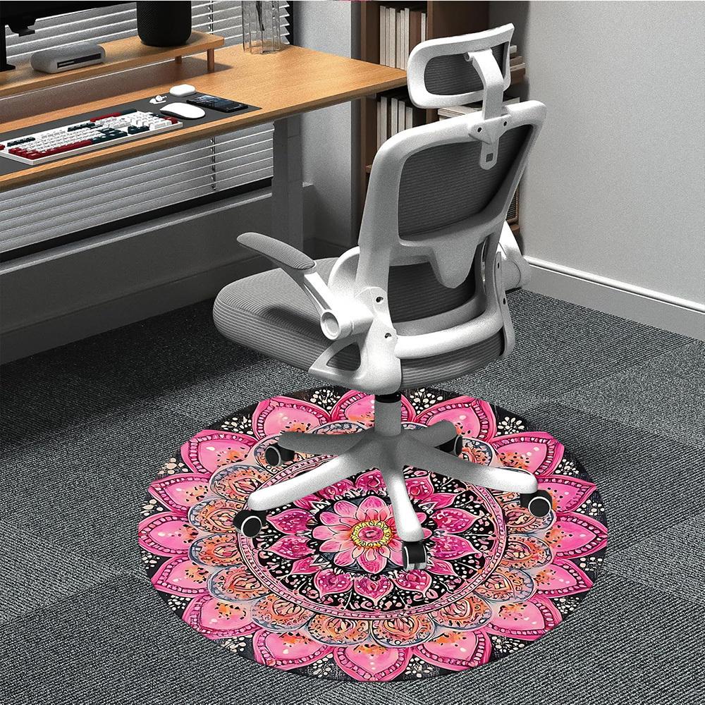 

1pc Mandala Art Chair Carpet for Office, Round Polyester Mat, Indoor Decor for Office, Washable Non-slip Carpet yy251219010 80cm by 80cm
