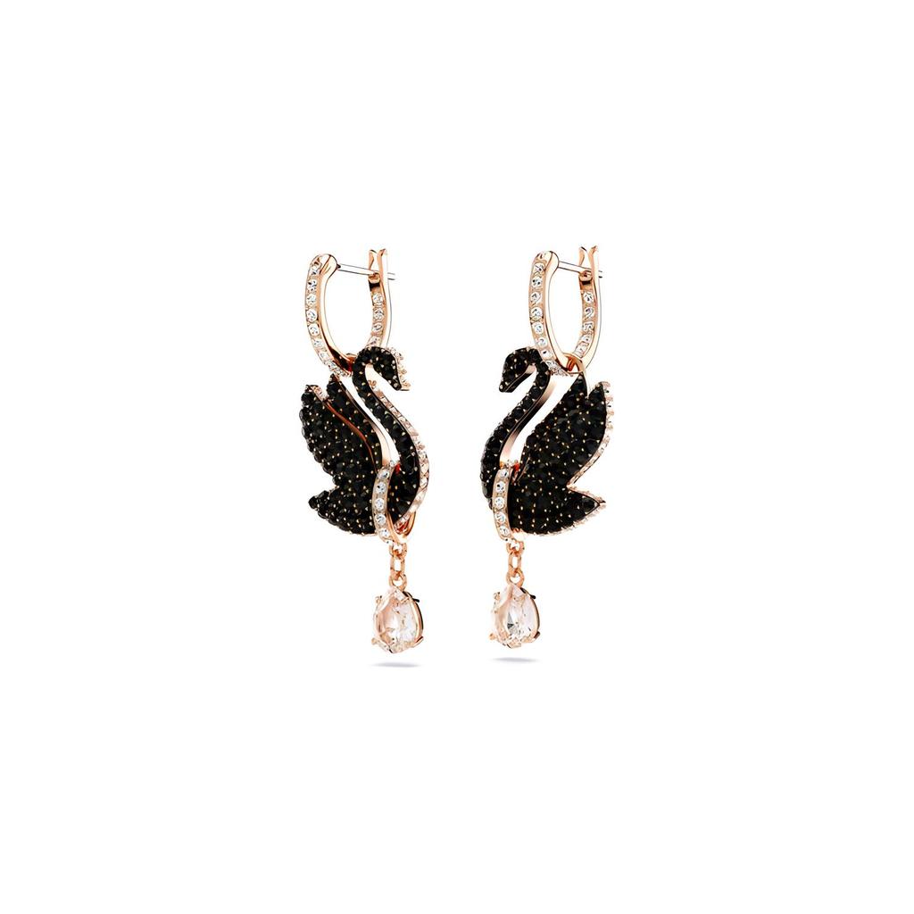Swarovski Серьги-подвески Лебедь Покрытие: Золотой тон/Черный/Розовое золото