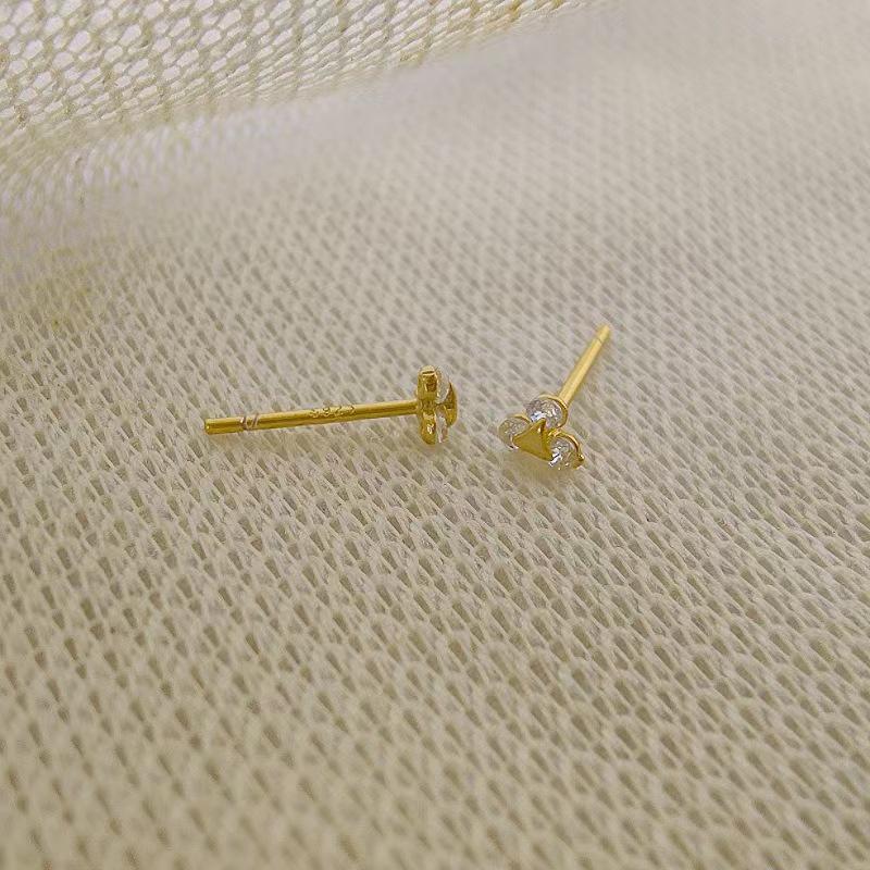 2024 Geometric Small Stud Earrings: 925 Silver Needle with Inlaid Diamonds In Golden Triangle Design for Women