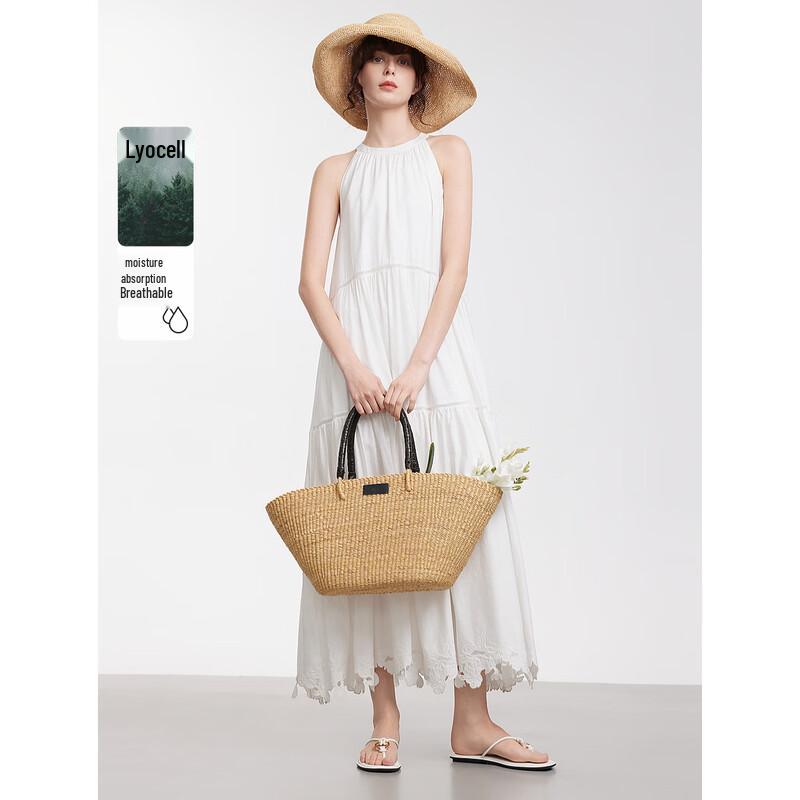 ELLE Women s Halter Neck Embroidered Sleeveless Dress S