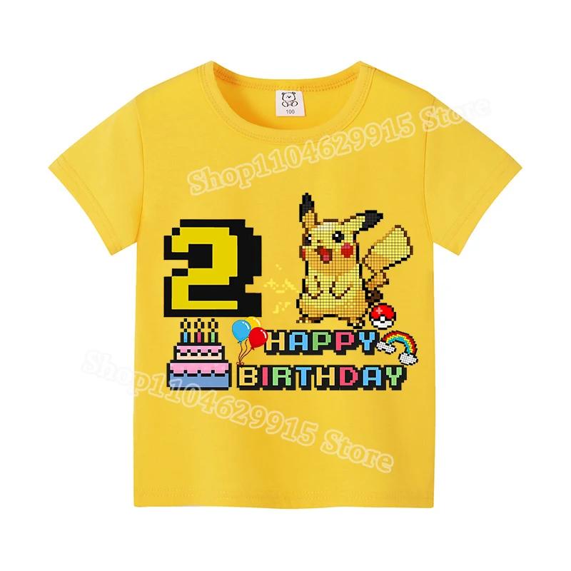 Pokemon Cotton TShirt Pikachu Cartoon Anime Tops Summer Breathable Toddler Kawaii Number Tee Baby Kids Birthday Clothes Gift
