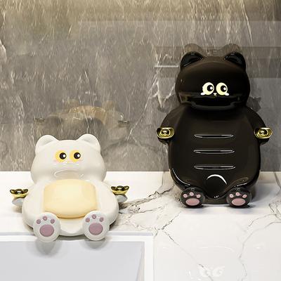 1Pc Cute Cat Soap Dish, Creative Home Bathroom Soap Draining And Storage Tray, Lucky Cat Soap Box Bathroom Accessory.